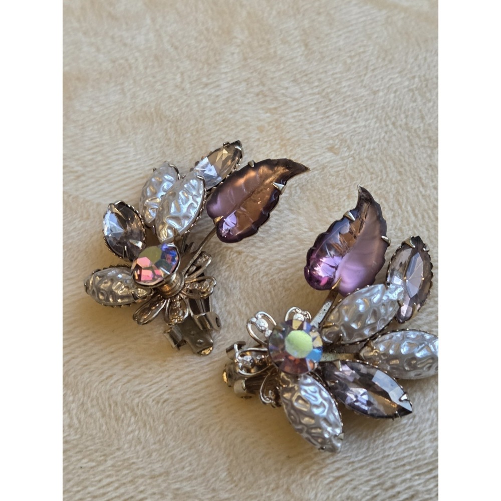 Stunning Clip On Earrings Vintage Pat.Pend Spraling Shiny Purple - Picture 4 of 7